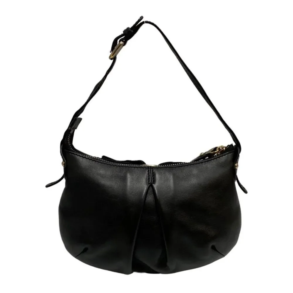 Auth Salvator Ferragamo Black Leather Small Studded Crescent Vara Hobo Bag